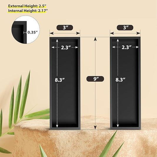 Kitchen Drawer Organizer Bins, Black Bamboo Drawer Organizer Stackable for Silverware, Utensils, Cutlery, Flatware, Junk Drawer, Dresser, Bathroom, 9" x 3" x 2.5" (Set of 2)