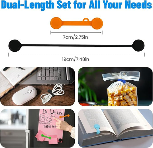 Silicone Magnetic Cable Ties Reusable Cord Organizer Twist Ties Silicone Cord Wrap with Strong Magnet for Bundling and Cable Management, Fridge Magnets 2 Sizes Combo (6pcs 2.75" + 6pcs 7.48")