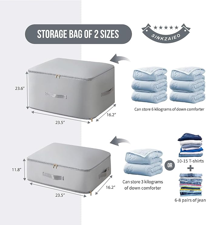 SINKZAICO Ultra Space Saving Self Compression Organizer,Packing Cubes,Waterproof And Moisture-Proof,High Capacity,For Blankets Clothes Duvet Comforter(Gray 21.2 * 16.2 * 11.8 In)