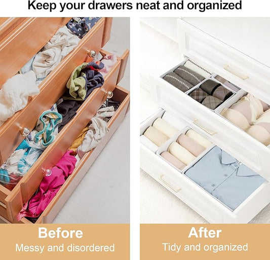 16 Pack Drawer Organizer Clothes, Foldable Fabric Dresser Organizer Closet Organizers and Storage Box for Underwear,Folded Clothes,Baby Clothing,Socks,Bra,Towels,Ties(White)