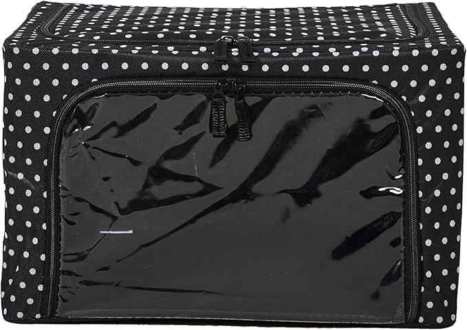 Periea Oxford Cloth Steel Frame Storage Boxes - Under-Bed or in Closet - Pack of 2 Small Organizers (Polka Dot)