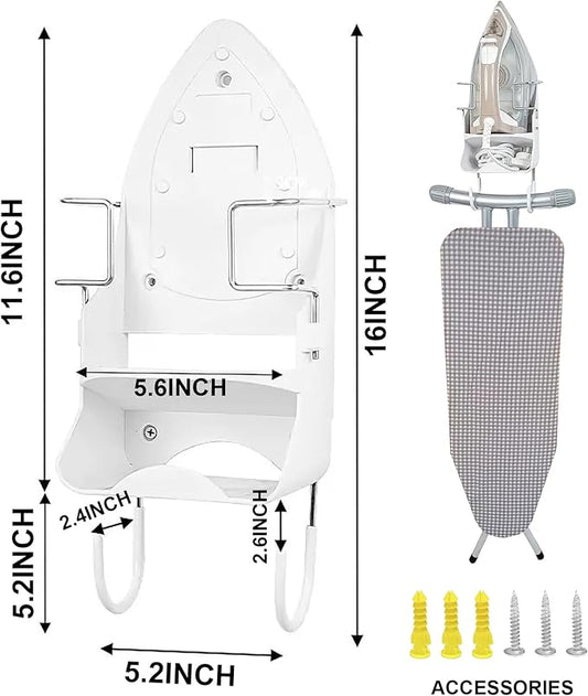 Wall Mount Iron Board Hanger,Ironing Board Storage Organizer Shelf with Iron Board Rack and Hooks for Laundry Room, Living Room, Bathroom ,Hotels