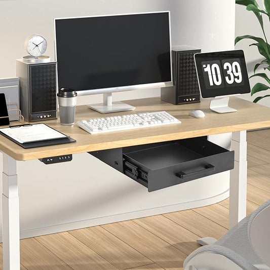 Under Desk Shelf,Under Desk Drawer Slide Out,Metal Under Table Drawer, Black(12inch)