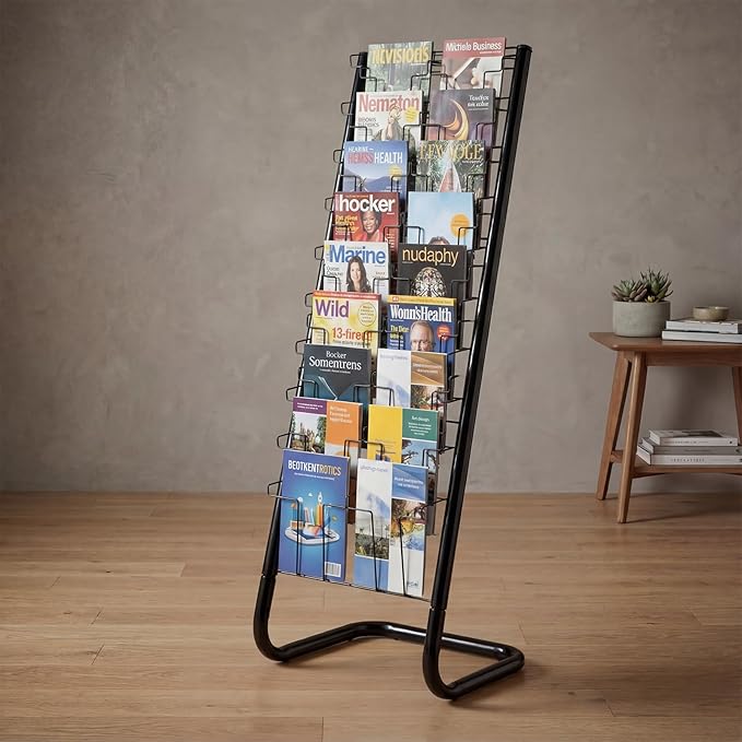 Zonon 57" Magazine Rack Floor Holder 18 Pockets Tiered Display Holder Floor Standing Brochure Display Stand for Books Newspaper Catalogs Libraries Retail Stores Shop Exhibitions Office