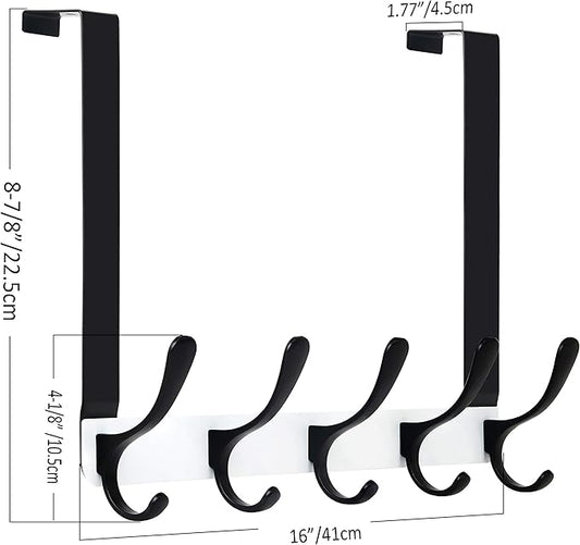 SKOLOO Over The Door Hook, Door Hanger Hooks for Hanging Clothes, Towels, Coats, Hats, Over The Door Towel Hook - Black on White, Assembly Required