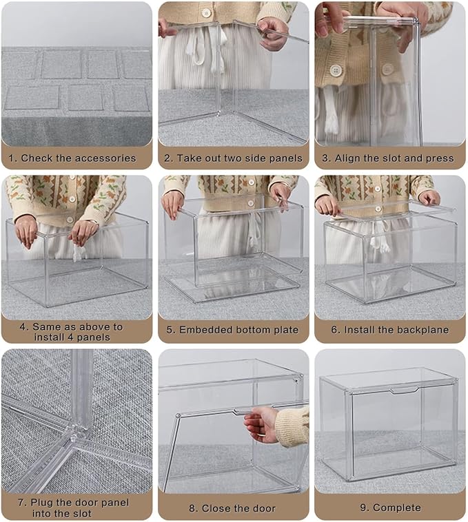 GUDEMAY Clear Stackable Plastic Storage Bins with Magnetic Lid, Dustproof Book & Cosmetic Display Cases, Large Figures Collectibles Showcase, Shoe Box, Protection Organizer (L, Count, 1)