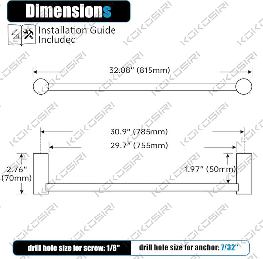 KOKOSIRI Towel Bar Brushed Gold 32-Inch Bath Towel Rack Holders Single Rail for Bathroom Wall Mounted Stainless Steel Bathroom Accessories, B4007BG-L32
