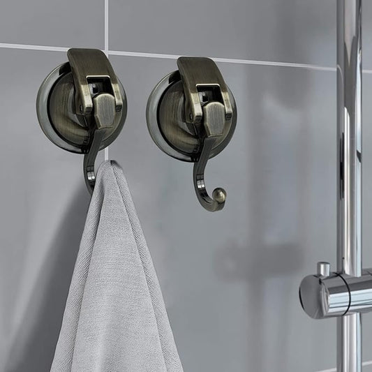 YSSILADI Heavy Duty Suction Cup Hooks for Shower, Bathroom Robe - Vacuum Glass Hooks, Reusable, No Hole Punched, for Garland Decoration (Bronze, 2 Pack)