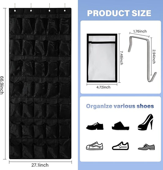 35Large Pockets Over The Door Shoe Organizer, Mesh Pockets Shoe Holder Rack, Capacity hanging shoe organizer,door shoe rack With 4 Metal Hook.