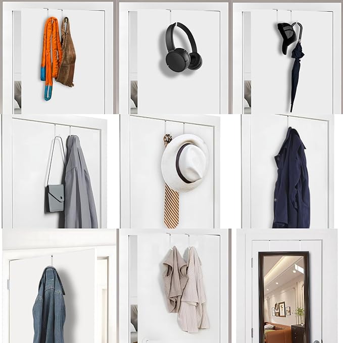 Lukcase Over The Door Hooks, 4 Pack Steel Door Hangers Hook w/Rubber Coating, Fit 0.7''-1.4'' Door Width, Organizer for Living Room, Bedroom, Bathroom, Kitchen Hanging Clothes, Towels, Hat, Bag