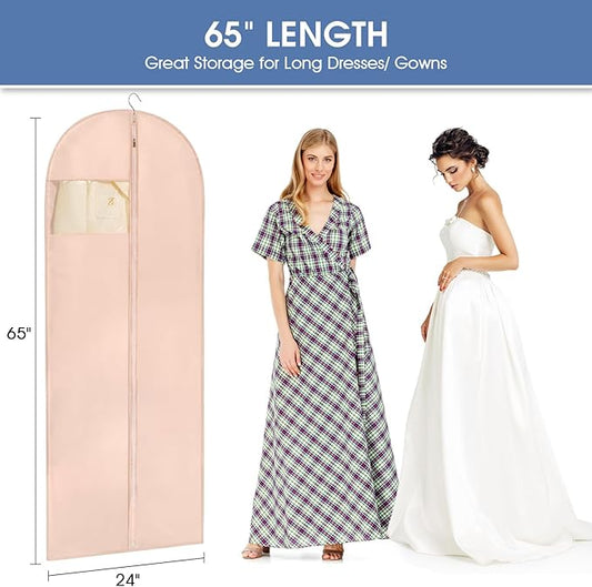 Dress Bags for Gowns, 65'' Pink Garment Bags for Hanging Clothes, Dress Garment Bag Women, Long Dress Cover with Clear Window for Dresses, Coats, Uniforms(2 Pack)