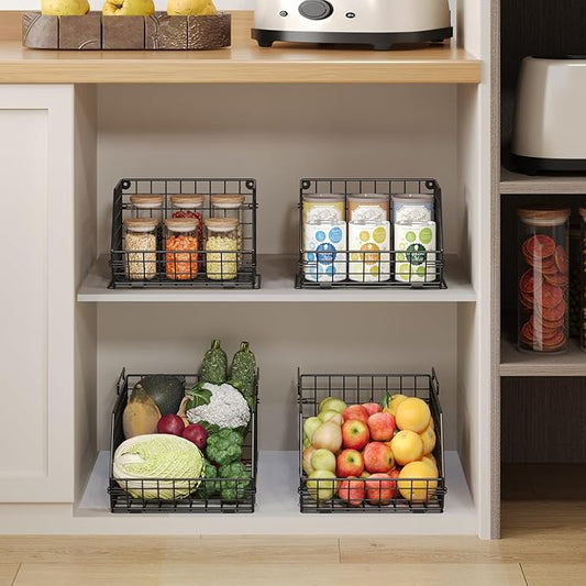 2 Tier Stackable Wire Basket-Kitchen Counter, Pantry Organization and Storage - Cabinet, Countertop Space Saving Organizing - Produce, Fruit, Vegetable,Onion, Potato, Bread Organizer Bin