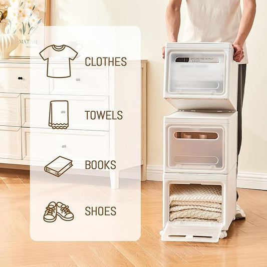 Shoe Box Shoe Storage Box Shoe Storage Organizer ,Under Bed Shoe Storage, With Wheels Stackable (White, 3 Pack)