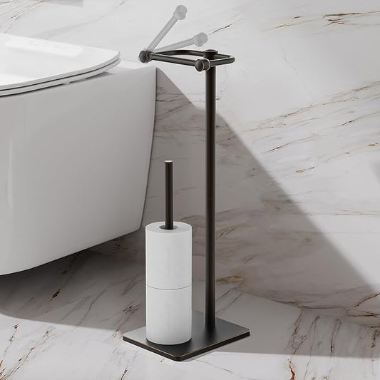 RUACQ Toilet Paper Holder Stand, Bathroom Toilet Paper roll Holder Free Standing with Storage for 4 Rolls, Post Pivoting Design, Stable Weighted Base, SUS304 Stainless Steel (Oil Rubbed Bronze)