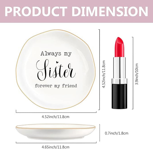 Sister Gifts, Birthday Gifts from Sister- Always My Sister Forever My Friend Jewelry Dish Trinket Tray Gifts for Birthday, BFF Soul Sister Work Bestie Gifts(White-Sister6)