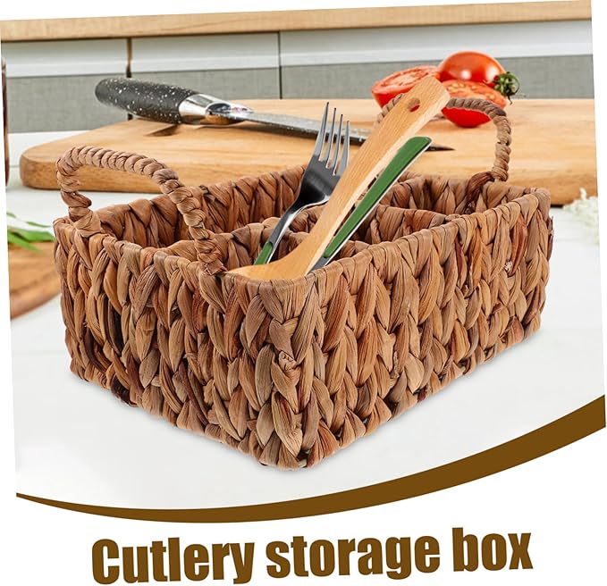 Elegant Woven Straw Basket Storage and Organization for Snacks and Cutlery