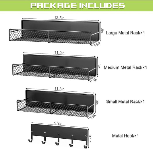 4 Pack Magnetic Shelves for Washing Machine, Heavy-Duty Magnetic Laundry Organizer with Hooks, Washing Machine Shelf for Refrigerator, Metal Storage Baskets, Closet & Laundry Room Organization(Black)