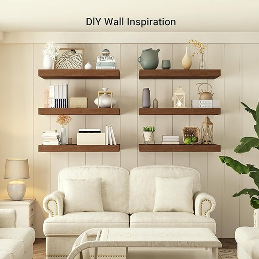 Heimlove 24 x 12 Inch Deep Floating Shelves Wall Mounted with Invisible Brackets,Storage Hanging Shelf for Wall Decor in Bathroom, Bedroom, Toilet, Kitchen, Living Room, Office Set of 1 (Walnut)