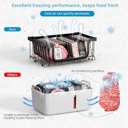 Deep freezer organizer bins-Fit 10 to 20 Cu.FT,4Pcs stackable wire baskets for freezer,Vegetable Fruit Basket,kitchen countertop organizer,U-shaped front opening,Black,15.94"L ×13"W ×8"H