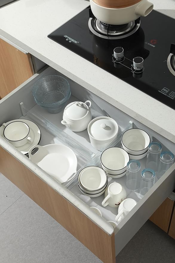 6 Pack Adjustable Drawer Dividers (11.34-19.88") 3.15" High Expandable Drawer Organizers Plastic Dresser Drawer Separators for Clothes Kitchen Bathroom Bedroom Office Storage