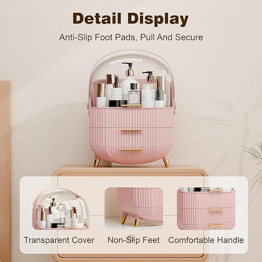 lurcns Makeup Organizer for Vanity Cosmetics Skincare Organizers with Lid and Drawers Display Cases for Countertop (Pink) | for Vanity, Organizers, with Lid, and Drawers, for Countertop
