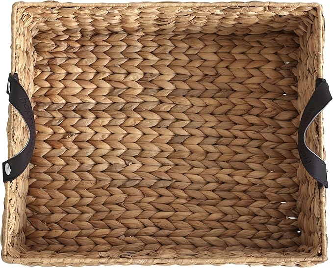 happimess BSK2014A Adaline 18.11" Classic Farmhouse Handwoven Hyacinth Rectangular Underbed Storage Bin with Wheels and Handles for Storage and Decoration in Bathroom, Bedroom, Entryway, Natural