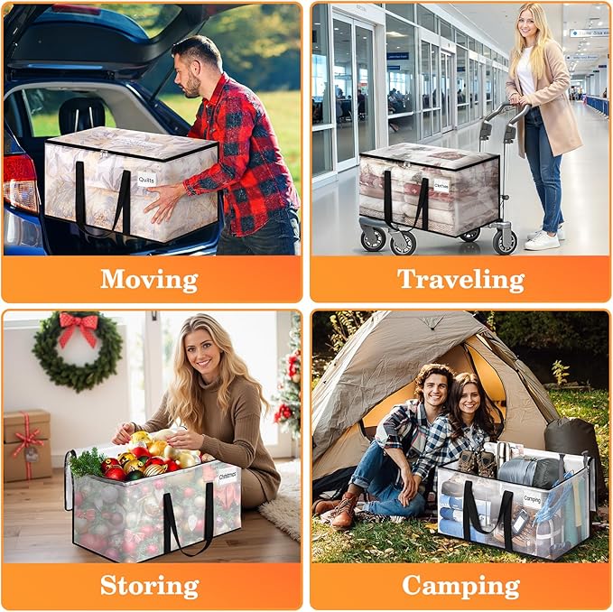 Extra Large Heavy Duty Moving Bags, Storage Bags with Strong Zippers & Handles, Packing Bags for Moving Essentials, Ideal Storage Tote for Home, Dorm & Storage Solutions, 93L, 8 Packs, Clear