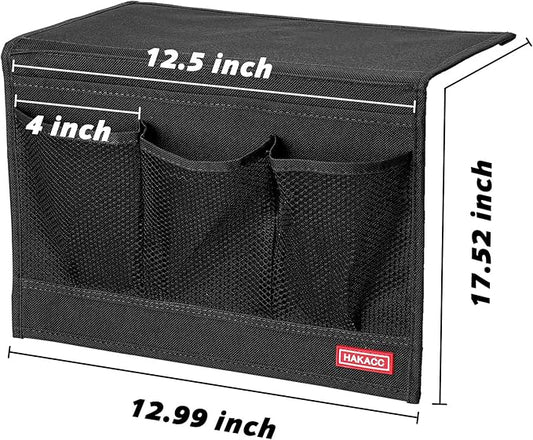 HAKACC Bedside Storage Organizer with Pockets,Bedside Caddy,Remote Control Holder Armchair Couch Caddy Sofa Armrest Bag,bed accessories,Black