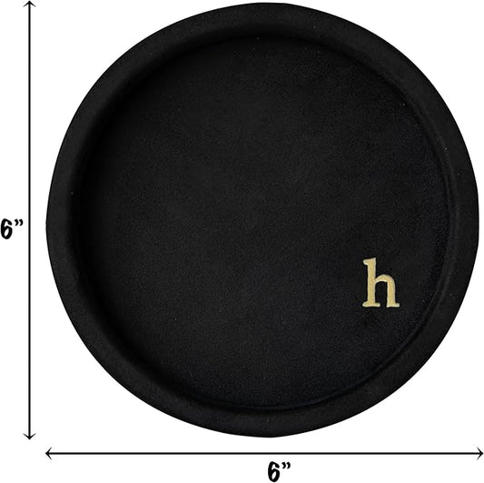 COLLECTIVE HOME - Velvet Jewelry Tray, 6" Monogrammed Jewelry Dish, Smooth Velour Display Dish for Rings, Earrings, Necklaces, Makeup, Personalized Gifts for Women (Black-h)