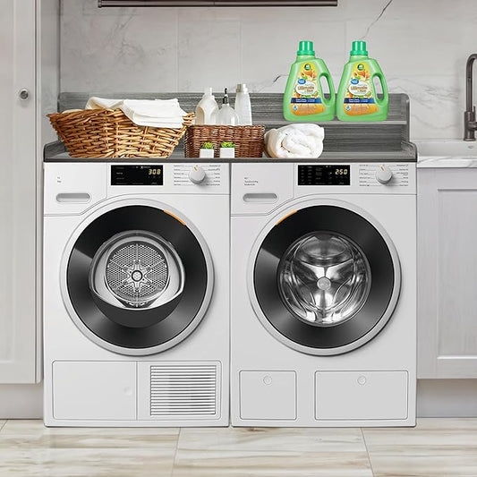 Royxen Laundry Countertop with 2-Tier Shelf Universal Fit, Washer and Dryer Countertop with Storage Space, Shelf Height 11.5 Inches, Solid Wood Core, Eucalyptus