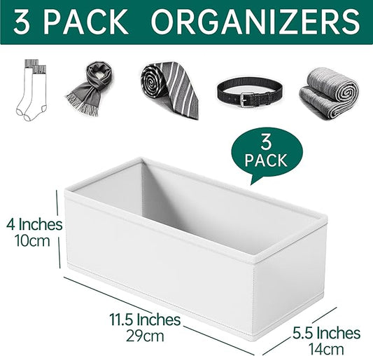 3 PACK Drawer Organizer Clothes,drawer Divider, Dresser Drawer Storage for Sock, Underwear, Bra,Panties,Belt, Tie, Stockings, Leggings & Accessories (White)