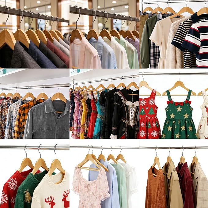 Natural Wooden Coat Hangers, Durability Wood Suit Hangers with Non Slip Pant Bar, Solid Wooden Clothes Hangers with Wide Shoulder Design for Shirts, Jackets, Dress, Pants, Sweaters, 30 Pack