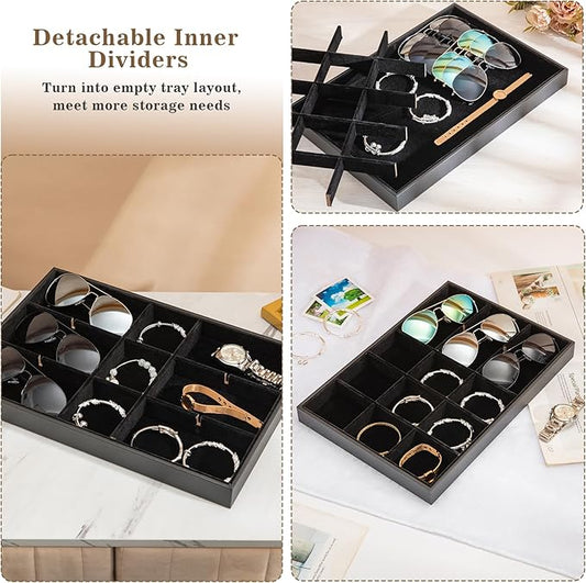 Polmart Stackable 15-Grid Jewelry Organizer/Storage/Display Trays, Black Velvet (2-Pack)