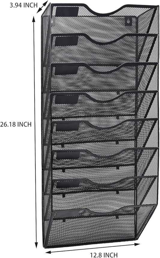 EASEPRES 8 Pocket Mesh Hanging Wall File Organizer, Wall Mounted Mail Paper Document Folder Holder, Clipboard Storage Organization Magazine Rack with Nametag Label for Office Home School, Black