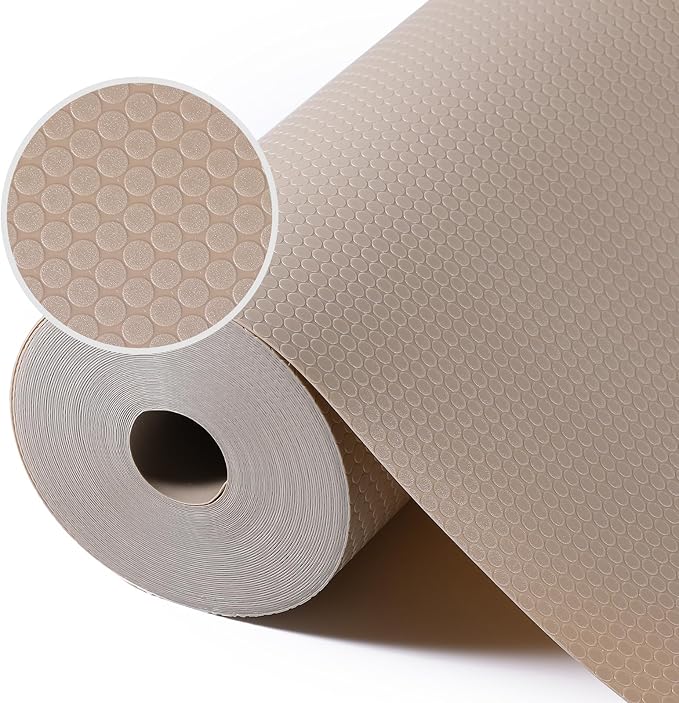 Beige Shelf Liners for Kitchen Cabinets Non Adhesive Drawer Liner for Bathroom Waterproof Refrigerator Liners for Shelves Fridge Plastic Mats Cabinet Cupboard Liner 11.8 x 236.2 Inches