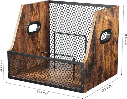 Vinyl Record Storage,Wooden Crate Vinyl Holder with Dividers for Albums & Magazine Rack Organizer for 60+ Records Case Box for 7/10/12 inch