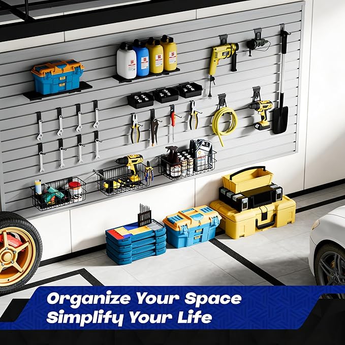 35-Piece Metal Slatwall Accessories Set for Garage Storage, Includes Wire Baskets, Heavy-Duty Hooks, Shelves & Bins, Fits Standard Slatwall Panels