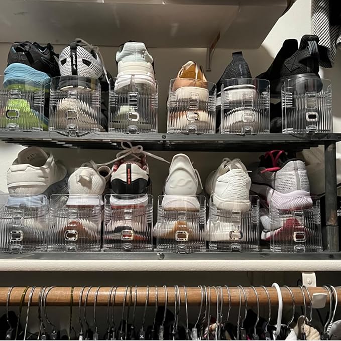 HOIGON 14 Pack Clear Shoe Slots Organizer, Adjustable Double Deck Shoe Rack, Stackable Design for Closet and Store, Space-Saving Shoe Display