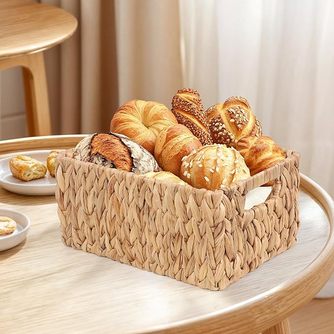 FEIALNDUO Wicker Shelf Baskets, Woven Storage Bins for Shelves Pantry Organizers and Storage with Handles Home Decor (Natural, 15"D x 11"W x 7"H)