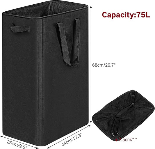 efluky Slim Laundry Basket, Narrow Laundry Hamper with Handles, Collapsible Dirty Clothes Hamper, Tall Laundry Bin for Laundry Room, Dorm and Bedroom, 19.8 Gallon(75L) Black (Pack of 2)