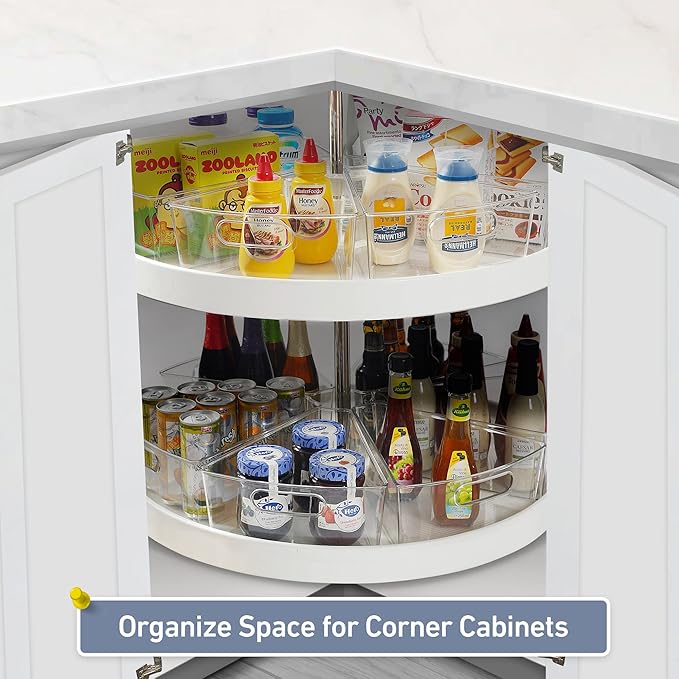 Leeden Lazy Susan Organizer for 32" Diameter Corner Lazy Susan, Plastic Kitchen Cabinet Storage Bins with Handle, 8 Packs, 1/8 Wedge - Food Safe, BPA Free