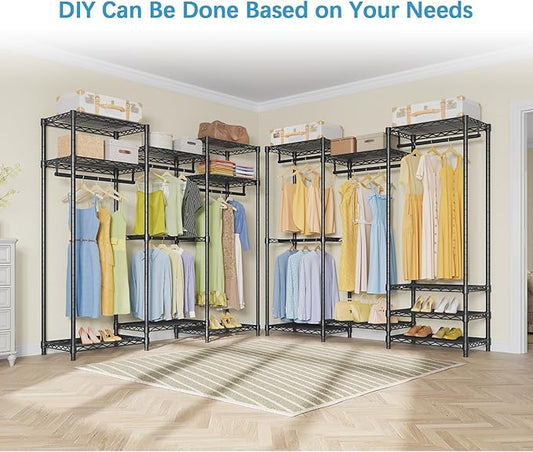 VIPEK V5i Garment Rack Bedroom Armoires Freestanding Closet Organizer, Portable Wardrobe Closet Heavy Duty Clothing Rack with 8 Adjustable Shelves & 4 Hang Rods, 56.7" Lx15.7 Wx76.4 H, Black (Medium)