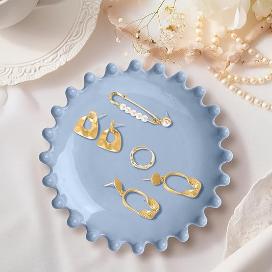 GRAMSTORMAX Ceramic Jewelry Dish, Decorative Tray for Rings Earrings Necklaces Bracelet Watch Keys, 4.50" Trinket Tray as Gifts for Women (Antique Beads)