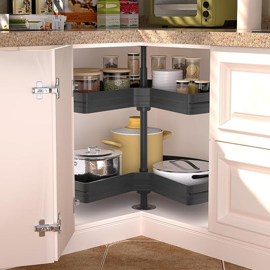 32" Kidney Lazy Susan for Cabinet, 270° Height Adjustable Replacement Shelves for Kitchen Corner Cabinet(Cannot be Door-Mounted)