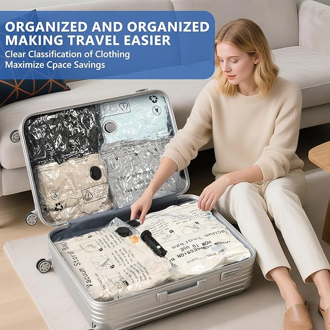 NESCCI Travel Vacuum Bags for Clothing with Rechargeable Wireless air Pumpļ¼36 Pack Compression Packing Bags for Luggage Suitcase,Carry-on Size Space Saver vacuum storage bags