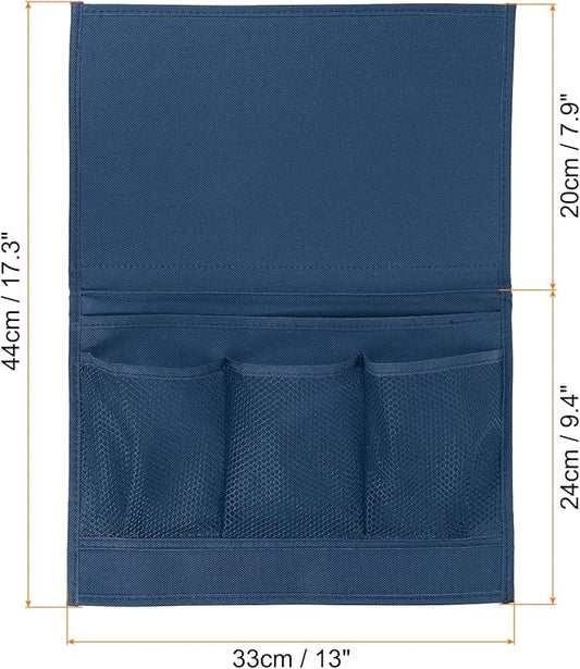 PATIKIL Bedside Caddy, Bed Organizer with 4 Pockets, Blue