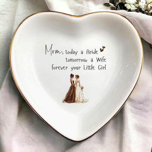 Clover89 Mother of The Bride Ring Dish Gift-Wedding,Engagement Gifts for Mom from Daughter,Bride-Jewelry Dish Tray,Ceramic,Ring Holder Dish,Trinket Tray for Mother from Daughter