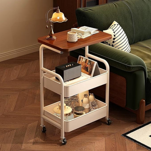 3Tier Rolling Cart - Metal Utility Cart with Wheels, Heavy Duty Mesh Rolling Storage Cart Organizer for Kitchen Office Bedroom Living Room Table (White)