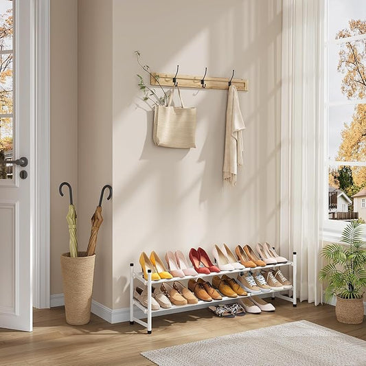 Tajsoon Expandable Shoe Rack for Closet 2 Tier, 28“-41“ Adjustable & Stackable Shoe Shelf Storage, Metal Shoe Rack Organizer for Front Door Entrance, Closet, Garage, Entryway, White