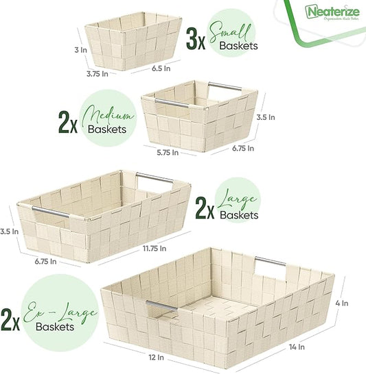 Baskets For Organizing Set Of 9 Cream - Storage Baskets For Shelves - Perfect Closet Organizer Bins, Bathroom Basket, and Pantry Basket - Small Storage Bins For Shelves - Bin For Organization